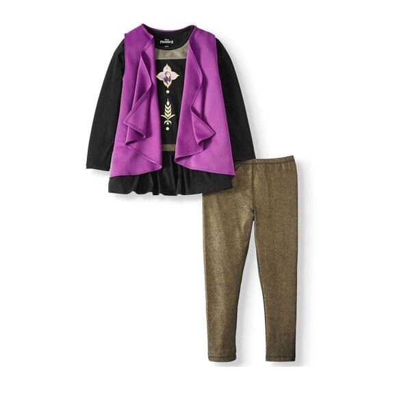 Disney Frozen Princess Queen Anna Long Sleeve Top Vest Pants 3 Piece Set Size 8 - Picture 1 of 9